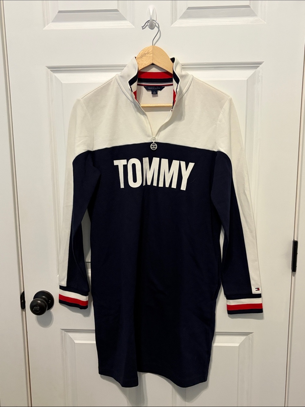 Tommy Hilfiger Navy & White Half-Zip Logo Dress Preppy Nautical